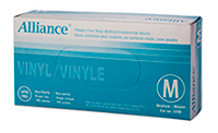 ALLIANCE 3206 Vinyl Medical Gloves, Medium Size, Powder-Free, Box of 100