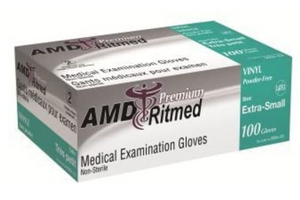 AMD Ritmed, 9994-B medical examination gloves, vinyl, powder-free, medium, box of 100